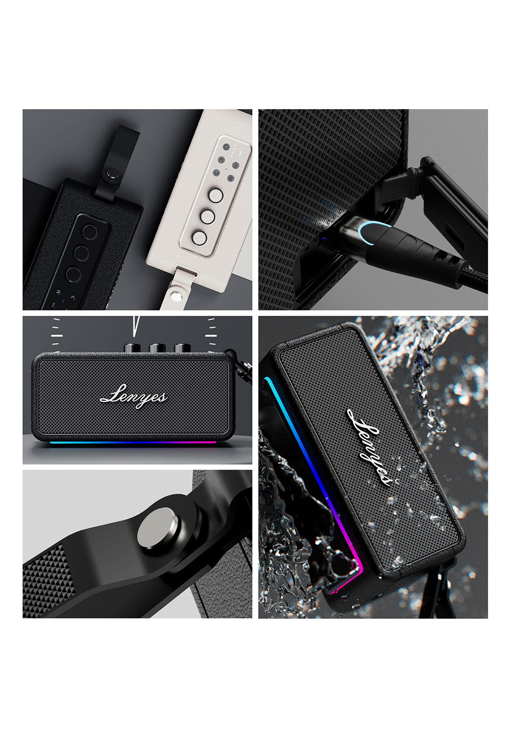 Lenyes S876 Supreme Serisi RGB Işıklı Taşınabilir Su Geçirmez TWS Bluetooth Hoparlör v5.3 45W