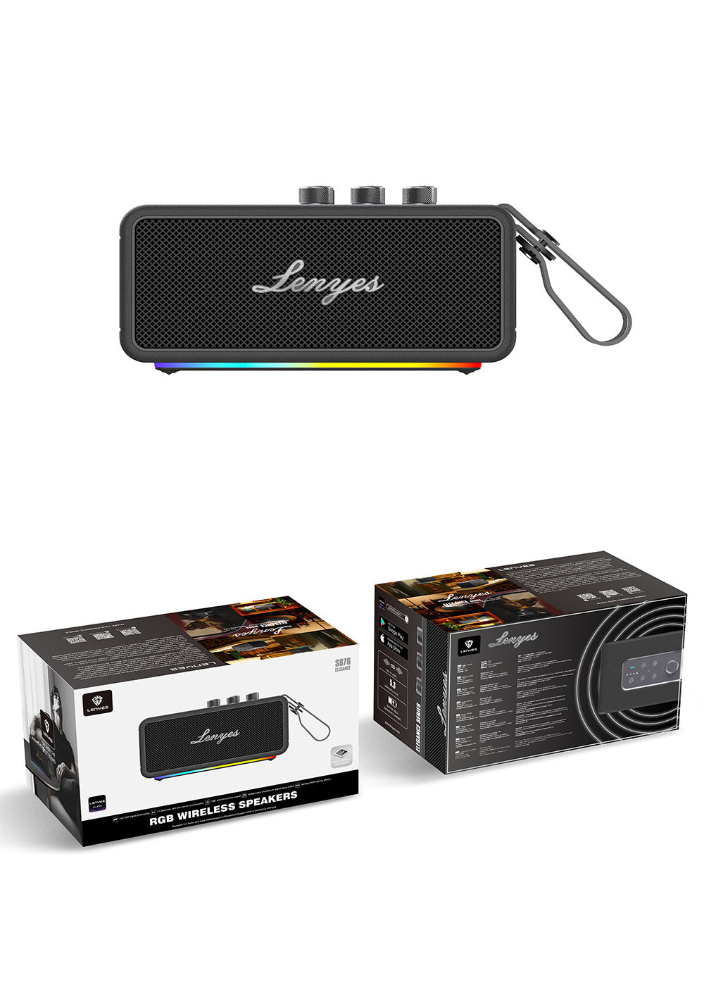 Lenyes S876 Supreme Serisi RGB Işıklı Taşınabilir Su Geçirmez TWS Bluetooth Hoparlör v5.3 45W