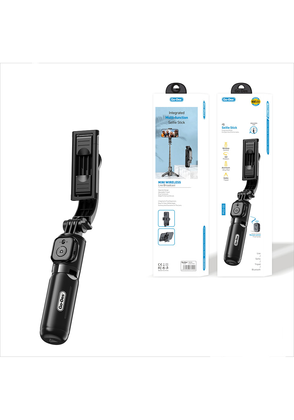 Go Des GD-ST66 Kumandalı 360 Derece Dönebilen Selfie Çubuğu ve Tripod