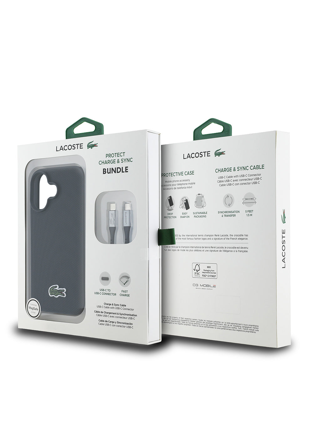 Apple iPhone 16 Kılıf Lacoste Orijinal Lisanslı PU Pike Desenli Arka Yüzey İkonik Timsah Dokuma Logolu Kapak + Type-C Kablo 1.5m