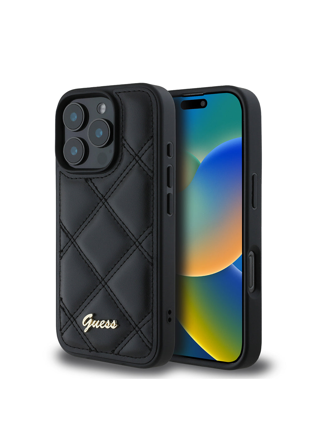 Apple iPhone 16 Pro Max Kılıf Guess Orijinal Lisanslı PU Deri Metal Yazı Logolu Kapitone Kapak