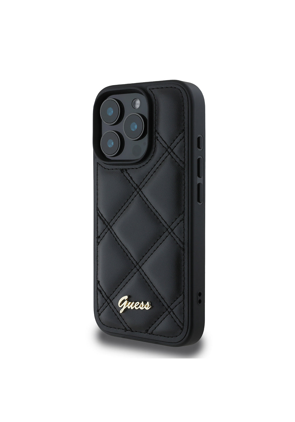 Apple iPhone 16 Pro Max Kılıf Guess Orijinal Lisanslı PU Deri Metal Yazı Logolu Kapitone Kapak