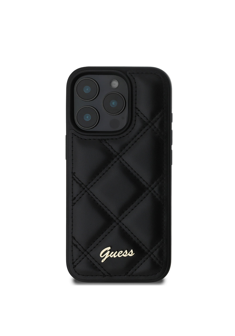 Apple iPhone 16 Pro Max Kılıf Guess Orijinal Lisanslı PU Deri Metal Yazı Logolu Kapitone Kapak