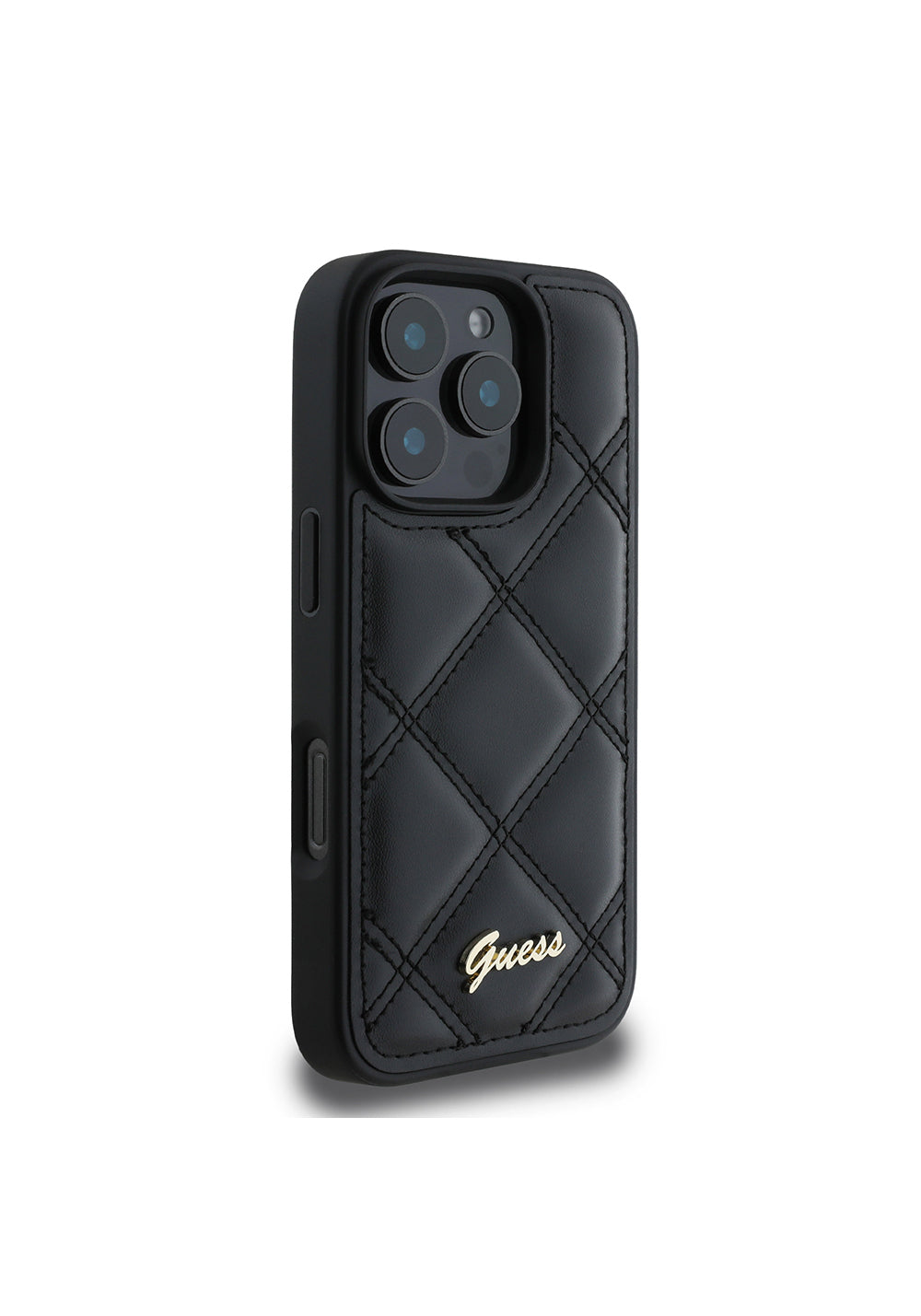 Apple iPhone 16 Pro Max Kılıf Guess Orijinal Lisanslı PU Deri Metal Yazı Logolu Kapitone Kapak