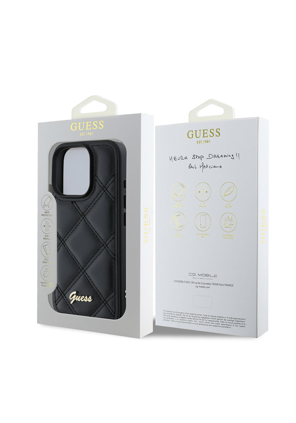 Apple iPhone 16 Pro Max Kılıf Guess Orijinal Lisanslı PU Deri Metal Yazı Logolu Kapitone Kapak