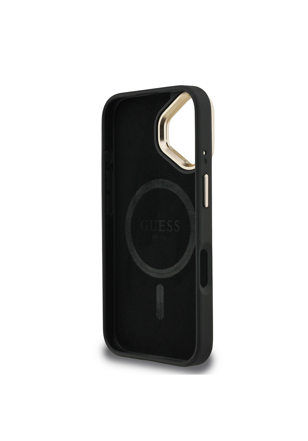 Apple iPhone 16 Kılıf Guess Orijinal Lisanslı PU Deri Taşlı Üçgen Logo 4G Desenli Kamera Standlı Kapak
