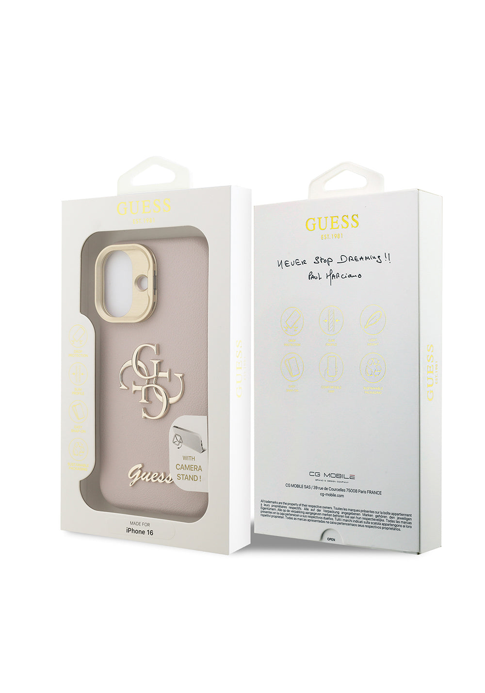 Apple iPhone 16 Kılıf Guess Orijinal Lisanslı Grained Yazı Logolu Kamera Standlı Kapak