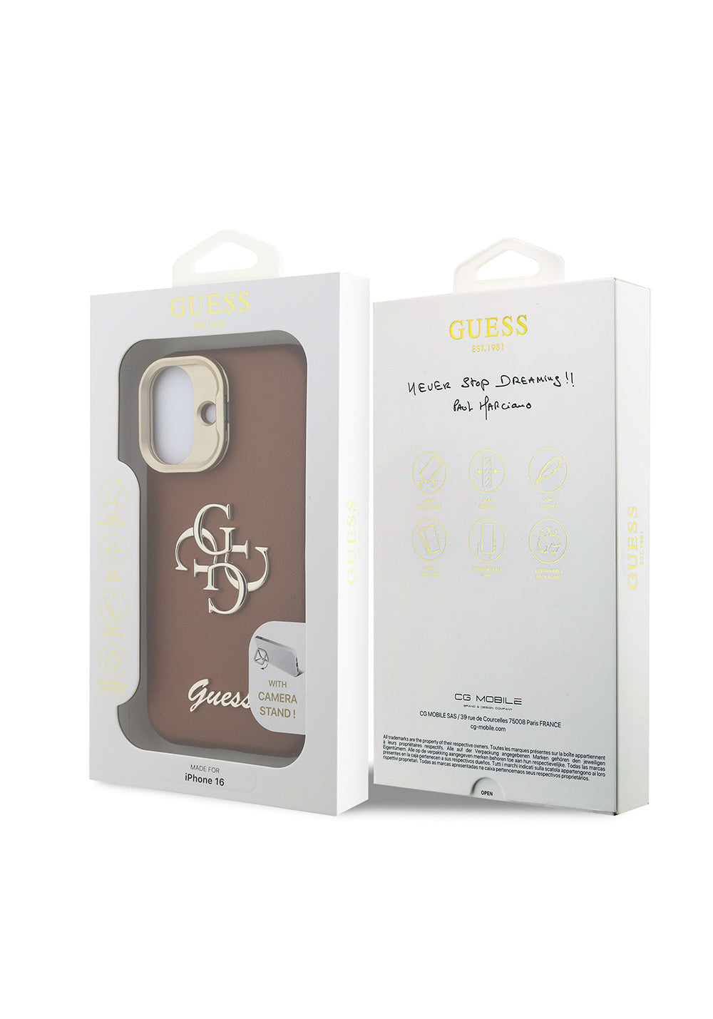 Apple iPhone 16 Kılıf Guess Orijinal Lisanslı Grained Yazı Logolu Kamera Standlı Kapak