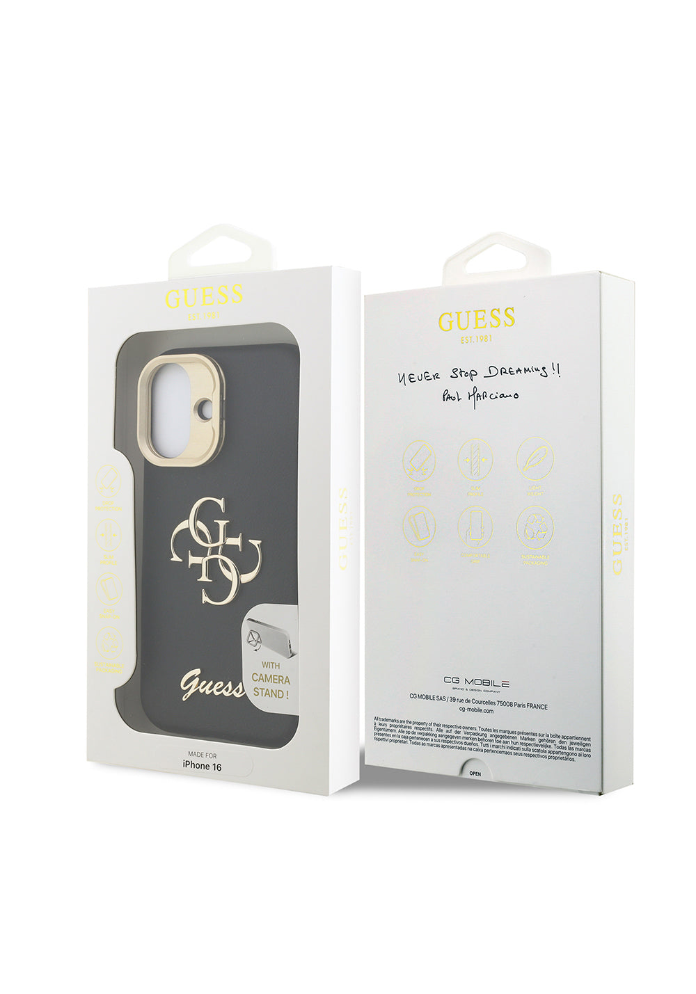 Apple iPhone 16 Kılıf Guess Orijinal Lisanslı Grained Yazı Logolu Kamera Standlı Kapak