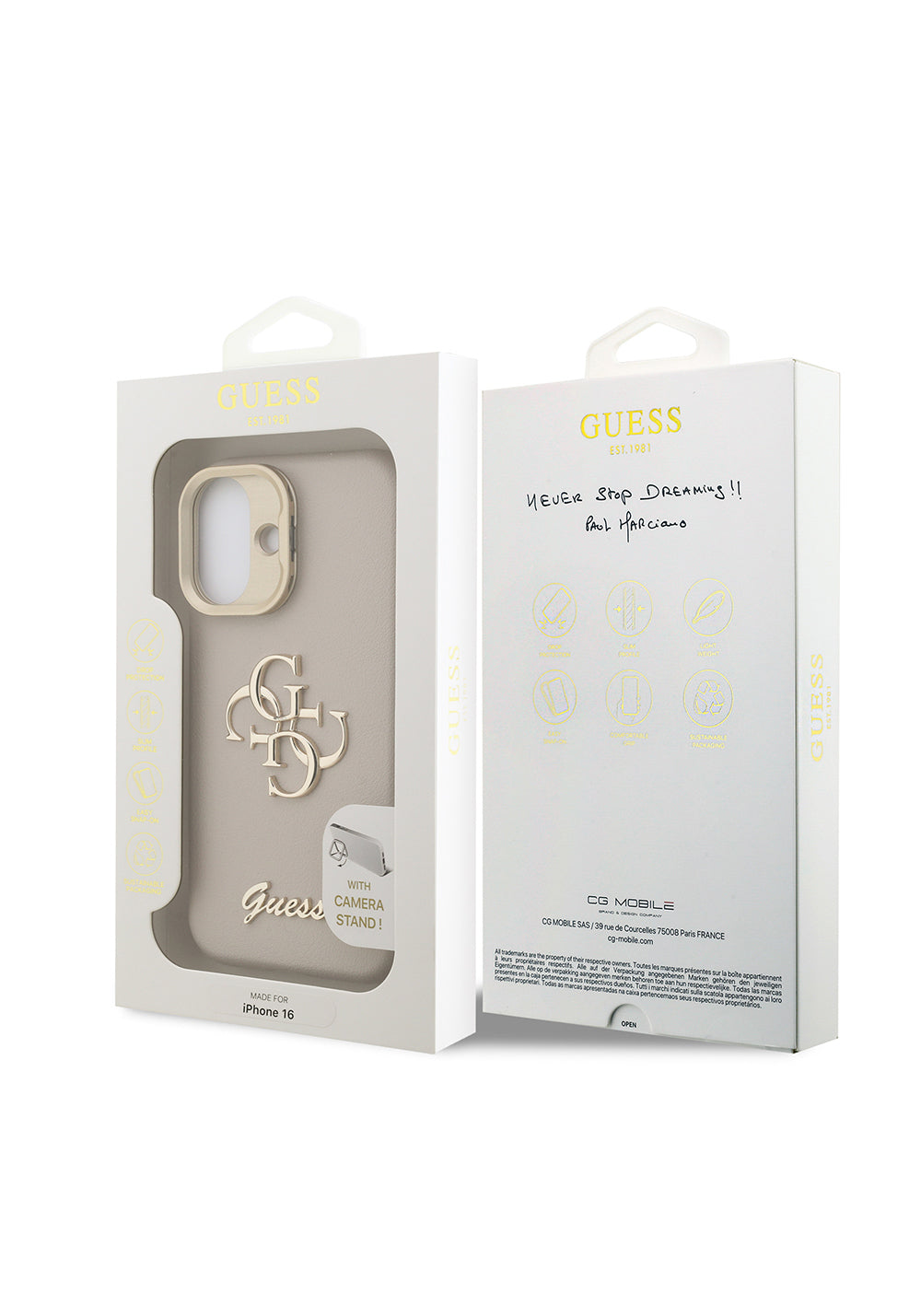 Apple iPhone 16 Kılıf Guess Orijinal Lisanslı Grained Yazı Logolu Kamera Standlı Kapak