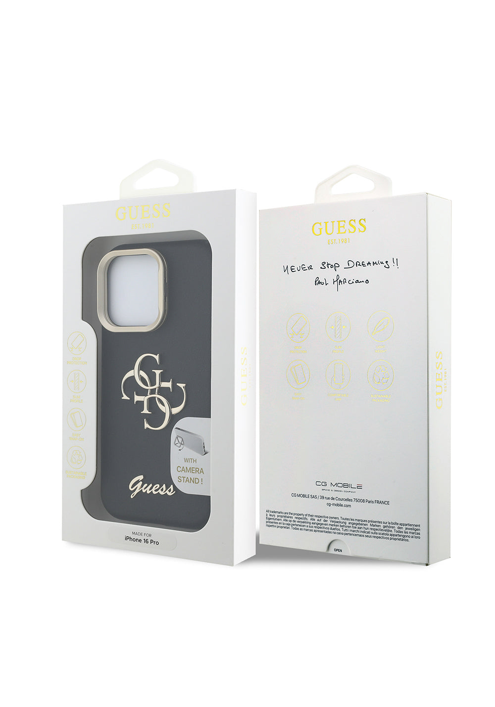 Apple iPhone 16 Pro Kılıf Guess Orijinal Lisanslı Grained Yazı Logolu Kamera Standlı Kapak