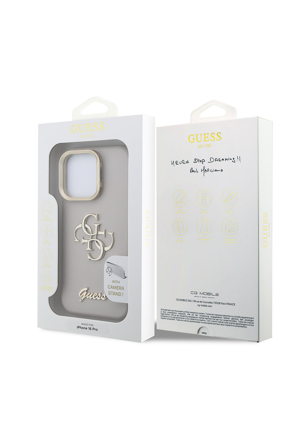 Apple iPhone 16 Pro Kılıf Guess Orijinal Lisanslı Grained Yazı Logolu Kamera Standlı Kapak
