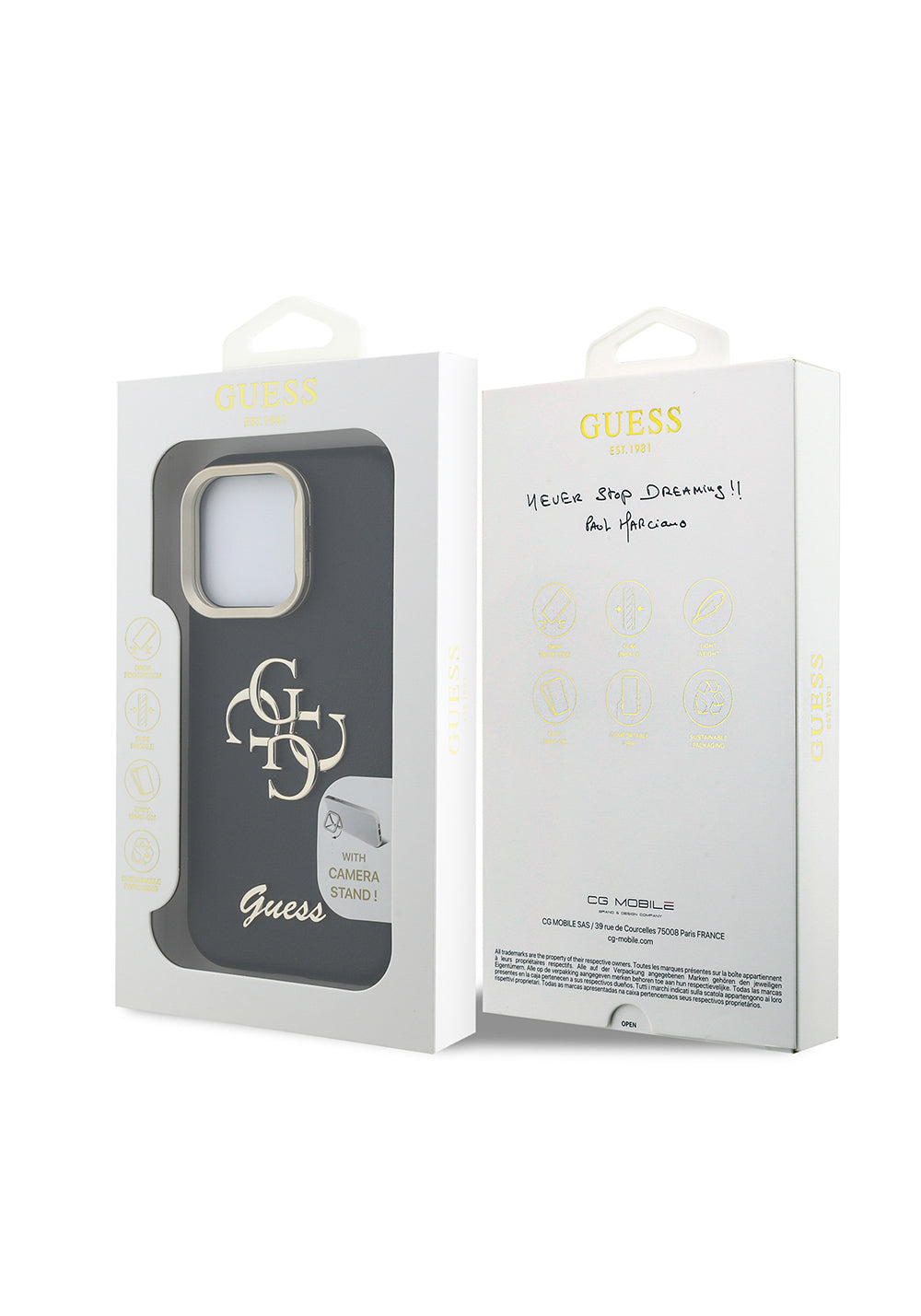Apple iPhone 16 Pro Max Kılıf Guess Orijinal Lisanslı Grained Yazı Logolu Kamera Standlı Kapak