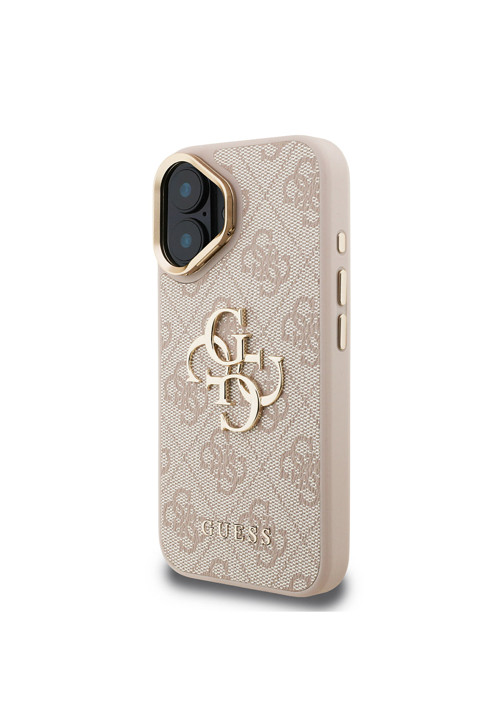 Apple iPhone 16 Kılıf Guess Orijinal Lisanslı PU Deri 4G Desenli Metal Büyük 4G ve Yazı Logolu Kamera Standlı Kapak