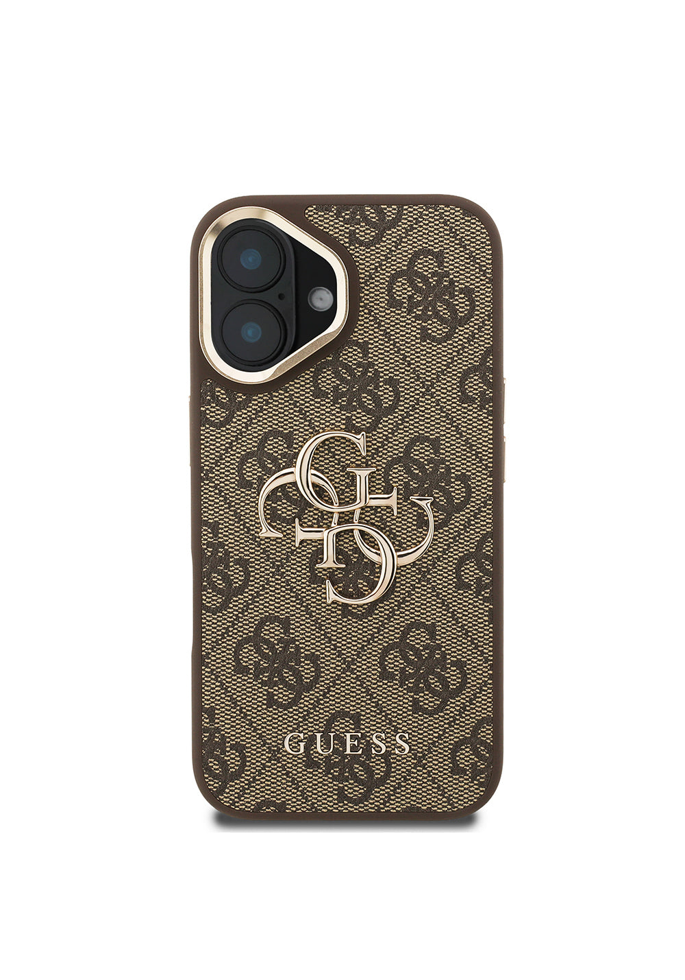 Apple iPhone 16 Kılıf Guess Orijinal Lisanslı PU Deri 4G Desenli Metal Büyük 4G ve Yazı Logolu Kamera Standlı Kapak