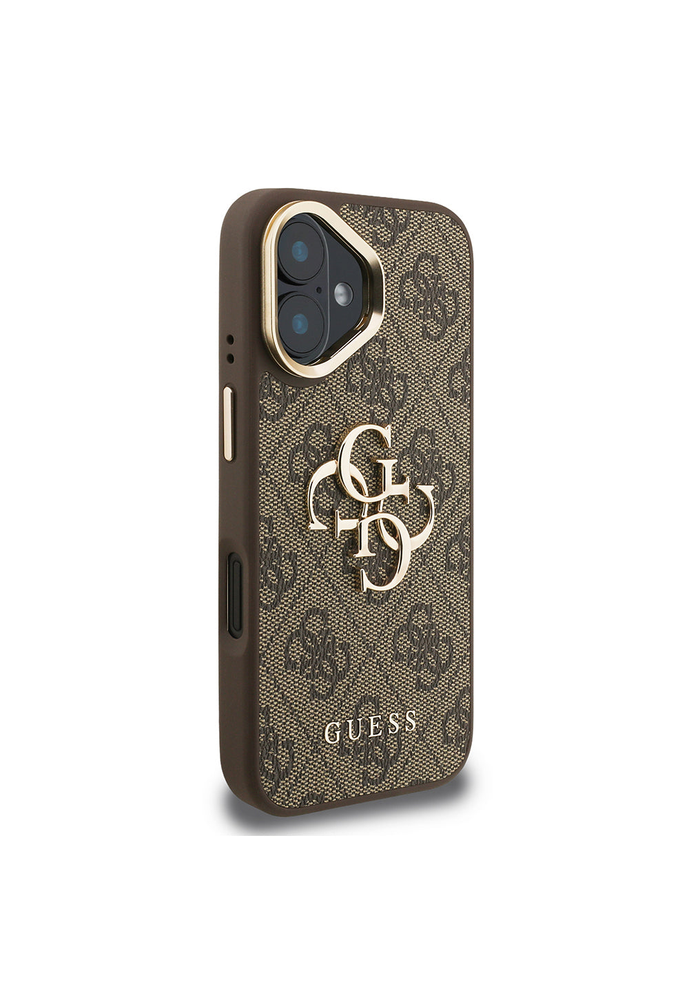 Apple iPhone 16 Kılıf Guess Orijinal Lisanslı PU Deri 4G Desenli Metal Büyük 4G ve Yazı Logolu Kamera Standlı Kapak