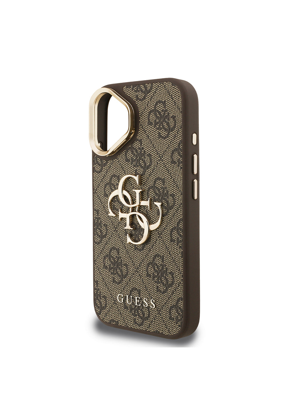 Apple iPhone 16 Kılıf Guess Orijinal Lisanslı PU Deri 4G Desenli Metal Büyük 4G ve Yazı Logolu Kamera Standlı Kapak
