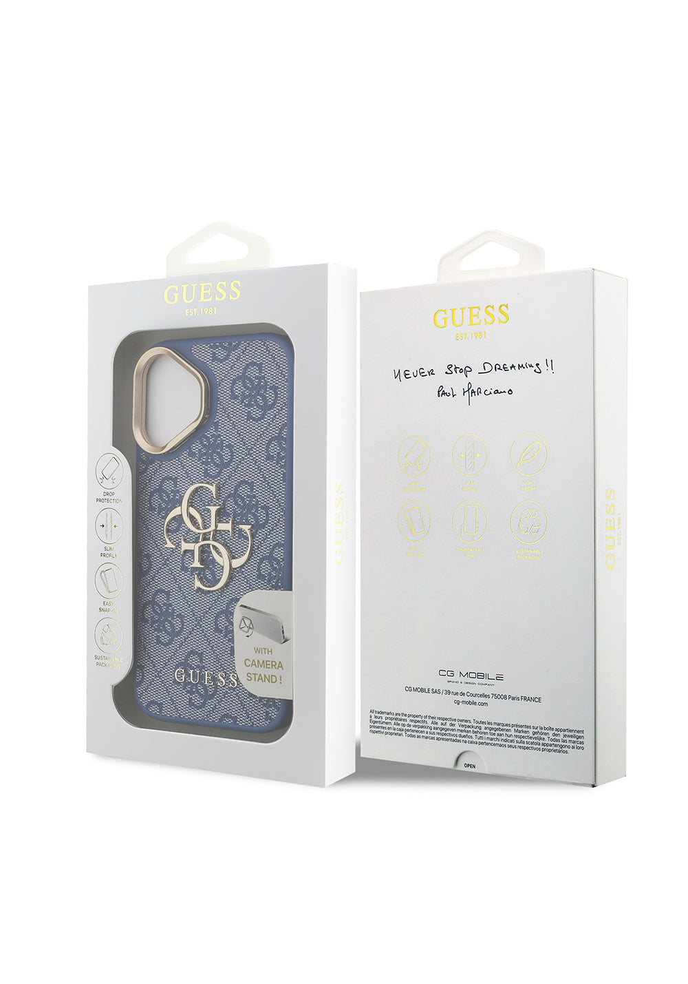 Apple iPhone 16 Kılıf Guess Orijinal Lisanslı PU Deri 4G Desenli Metal Büyük 4G ve Yazı Logolu Kamera Standlı Kapak