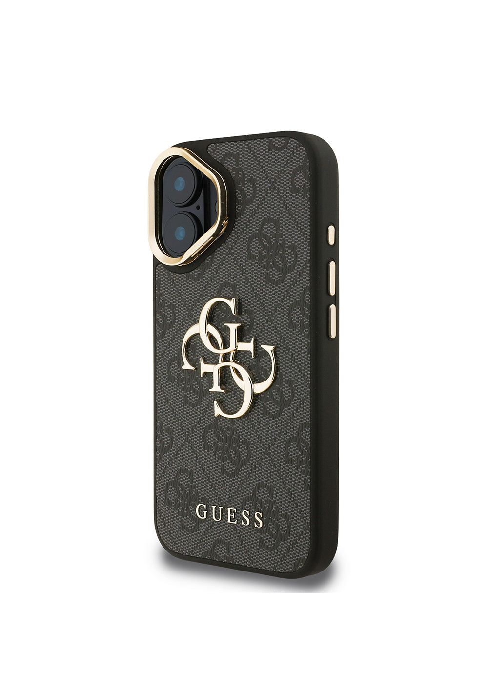 Apple iPhone 16 Kılıf Guess Orijinal Lisanslı PU Deri 4G Desenli Metal Büyük 4G ve Yazı Logolu Kamera Standlı Kapak
