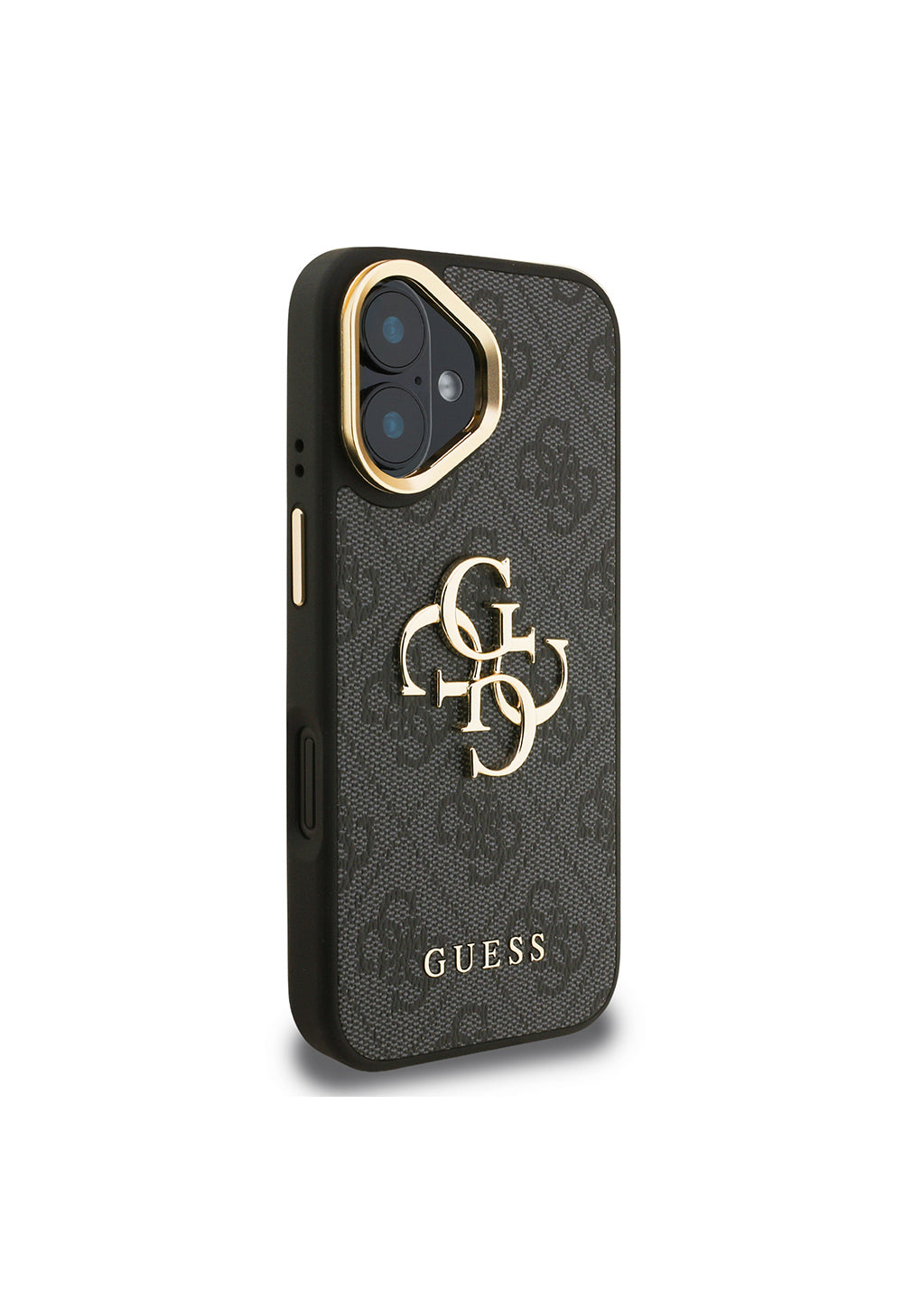 Apple iPhone 16 Kılıf Guess Orijinal Lisanslı PU Deri 4G Desenli Metal Büyük 4G ve Yazı Logolu Kamera Standlı Kapak