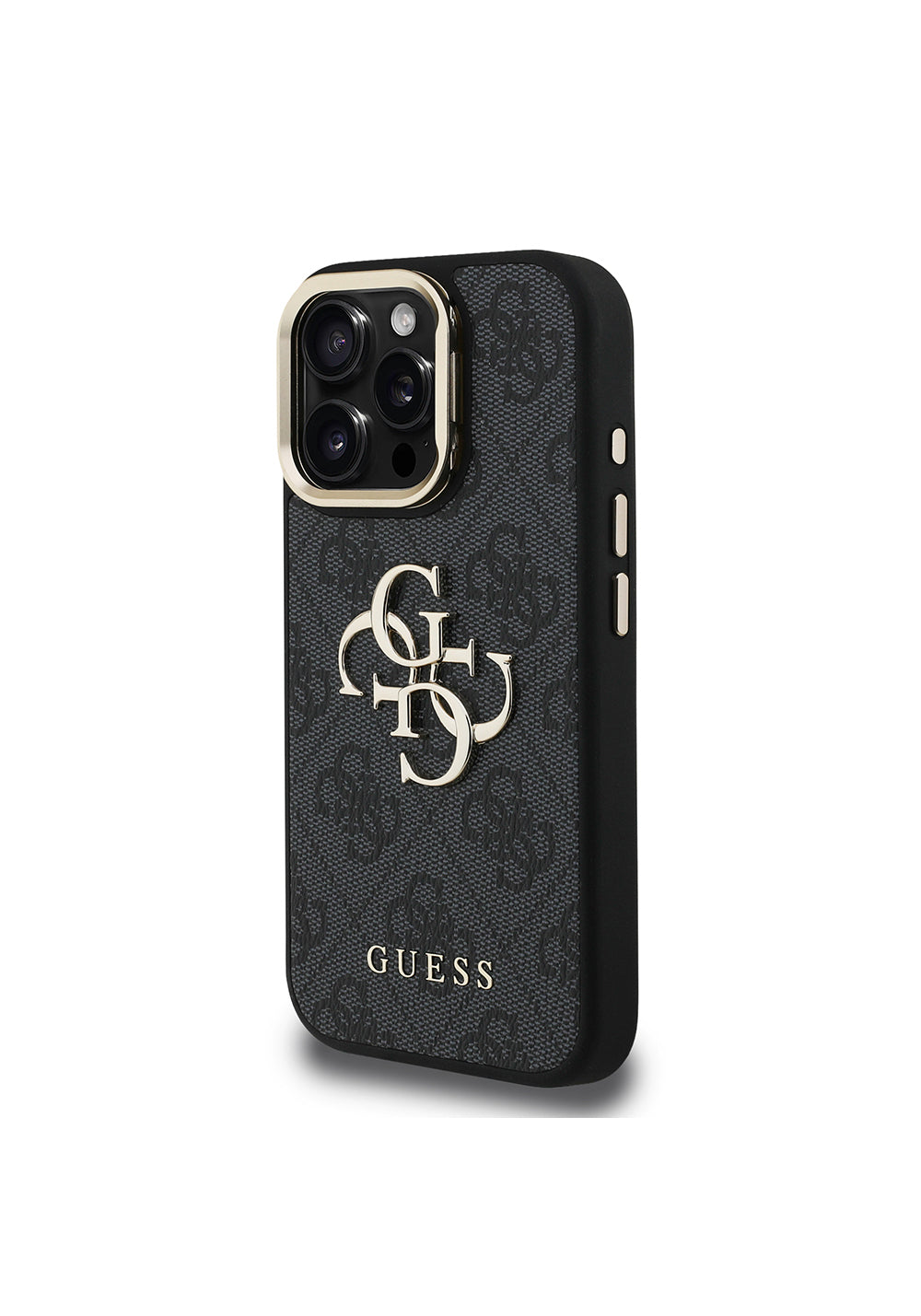Apple iPhone 16 Pro Kılıf Guess Orijinal Lisanslı PU Deri 4G Desenli Metal Büyük 4G ve Yazı Logolu Kamera Standlı Kapak