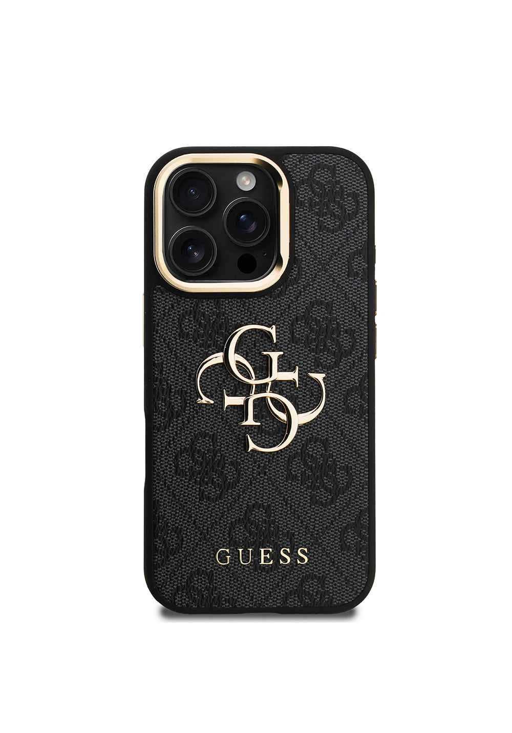 Apple iPhone 16 Pro Kılıf Guess Orijinal Lisanslı PU Deri 4G Desenli Metal Büyük 4G ve Yazı Logolu Kamera Standlı Kapak