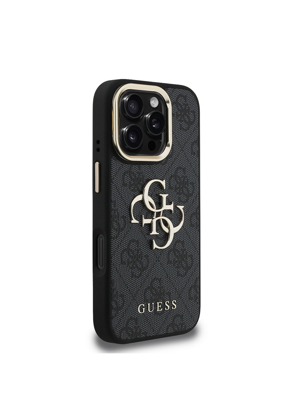 Apple iPhone 16 Pro Kılıf Guess Orijinal Lisanslı PU Deri 4G Desenli Metal Büyük 4G ve Yazı Logolu Kamera Standlı Kapak