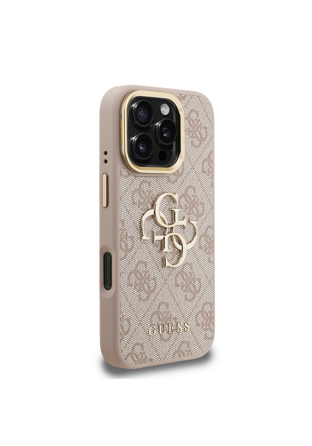 Apple iPhone 16 Pro Kılıf Guess Orijinal Lisanslı PU Deri 4G Desenli Metal Büyük 4G ve Yazı Logolu Kamera Standlı Kapak
