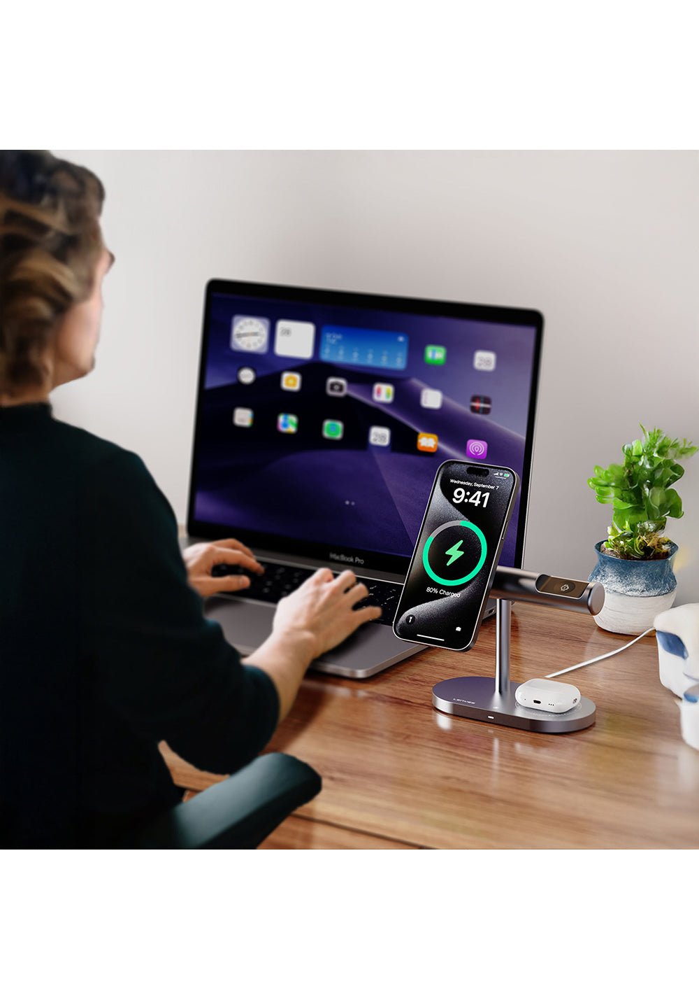 Lenyes PW319 Qi2 Şarj Teknolojili Ambiyans Işıklı Telefon&Akıllı Saat&Kulaklık 15W 3in1 Kablosuz Şarj Standı