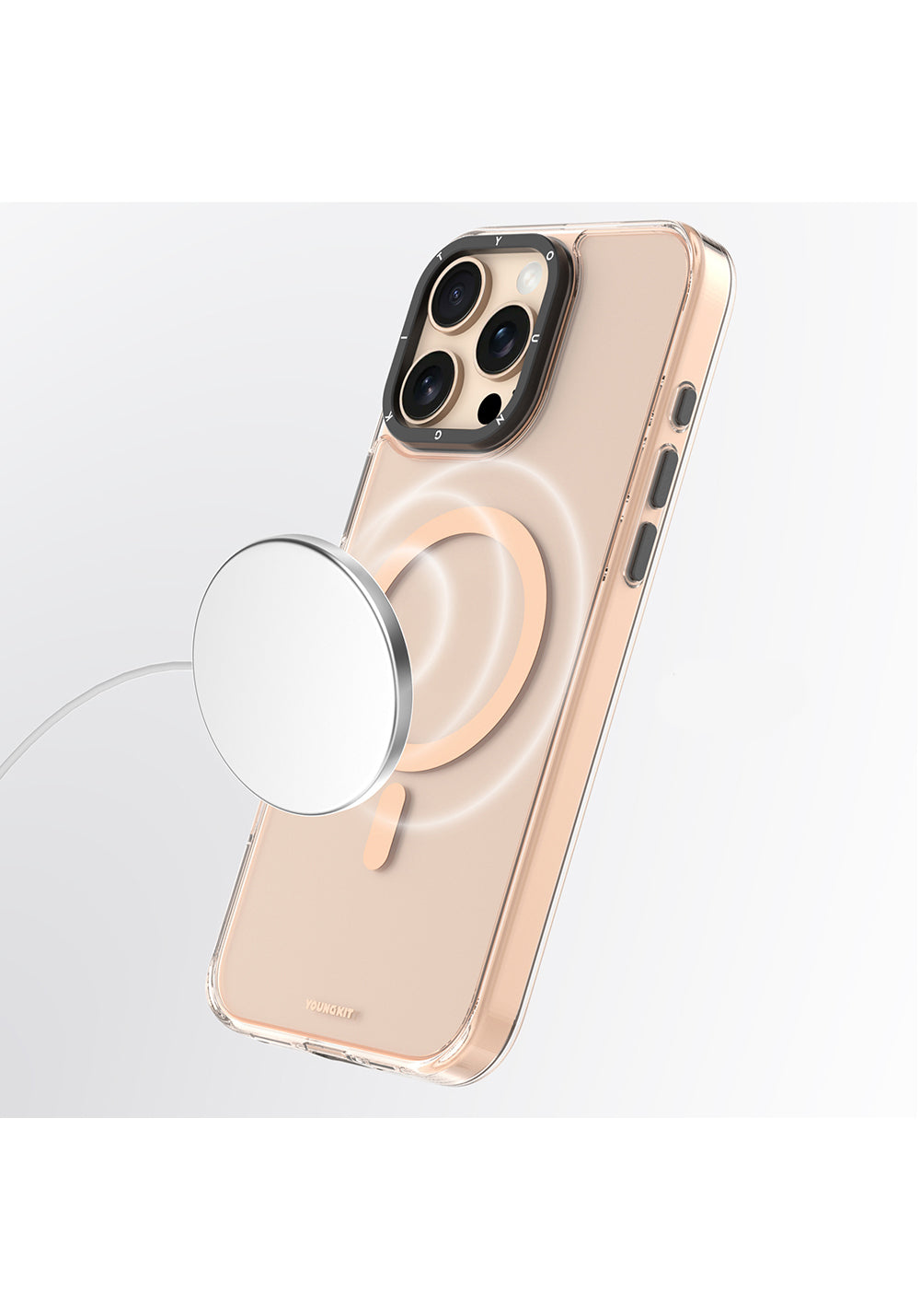 Apple iPhone 16 Pro Kılıf Manyetik Şarj Uyumlu Cam Arka Yüzey TPU Youngkit Gemstone Clear Serisi Kapak