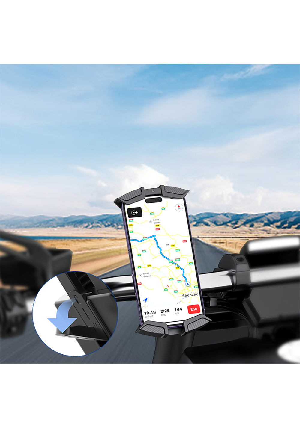 Recci RHO-C33 360° Derece Dönebilen Ayarlanabilir Motosiklet ve Bisiklet Telefon Tutucu