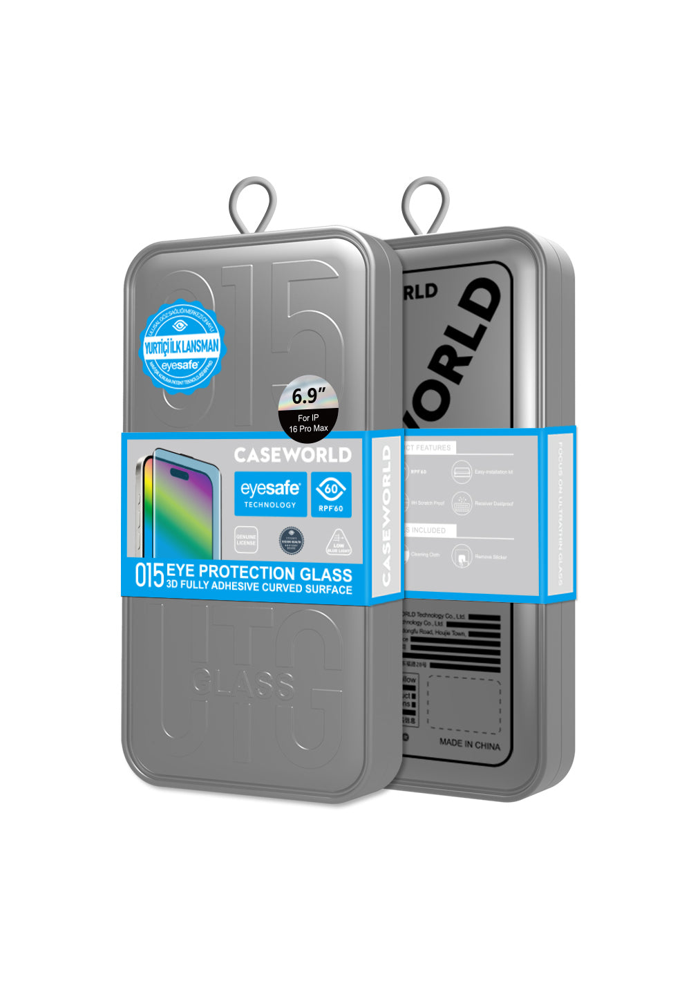 Apple iPhone 16 Pro CaseWorld 3D Eyesafe Mavi Işık Teknolojili 0.15mm Temperli Cam Ekran Koruyucu + Uygulama Aparatı