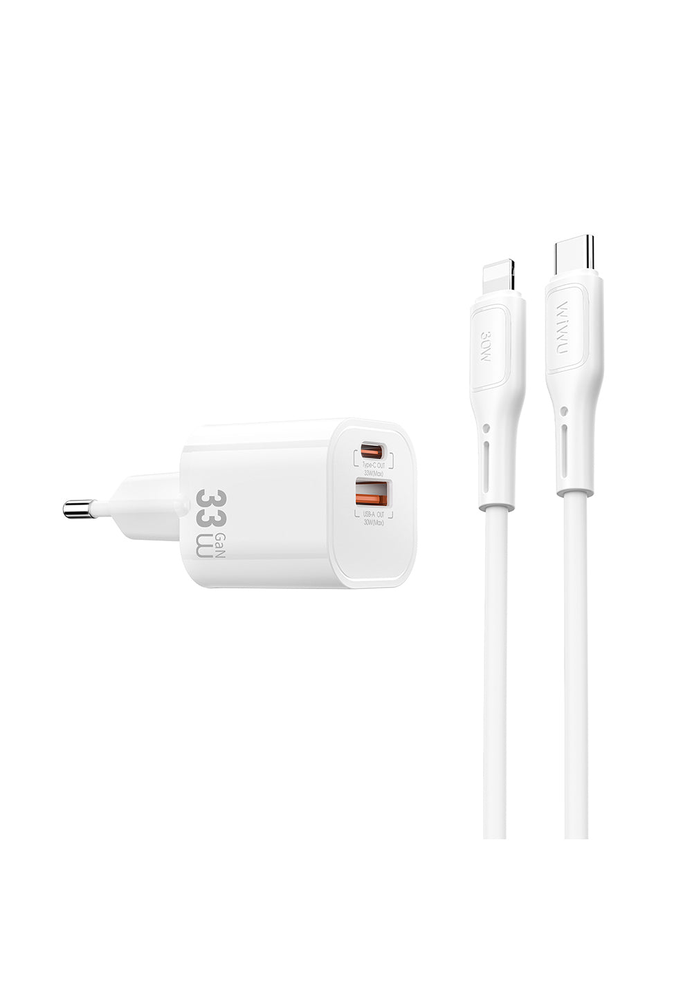 Wiwu Wi-G018 Cube Serisi Type-C to Lightning GaN Tech PD Hızlı Şarj Özellikli Kablolu Şarj Seti 33W