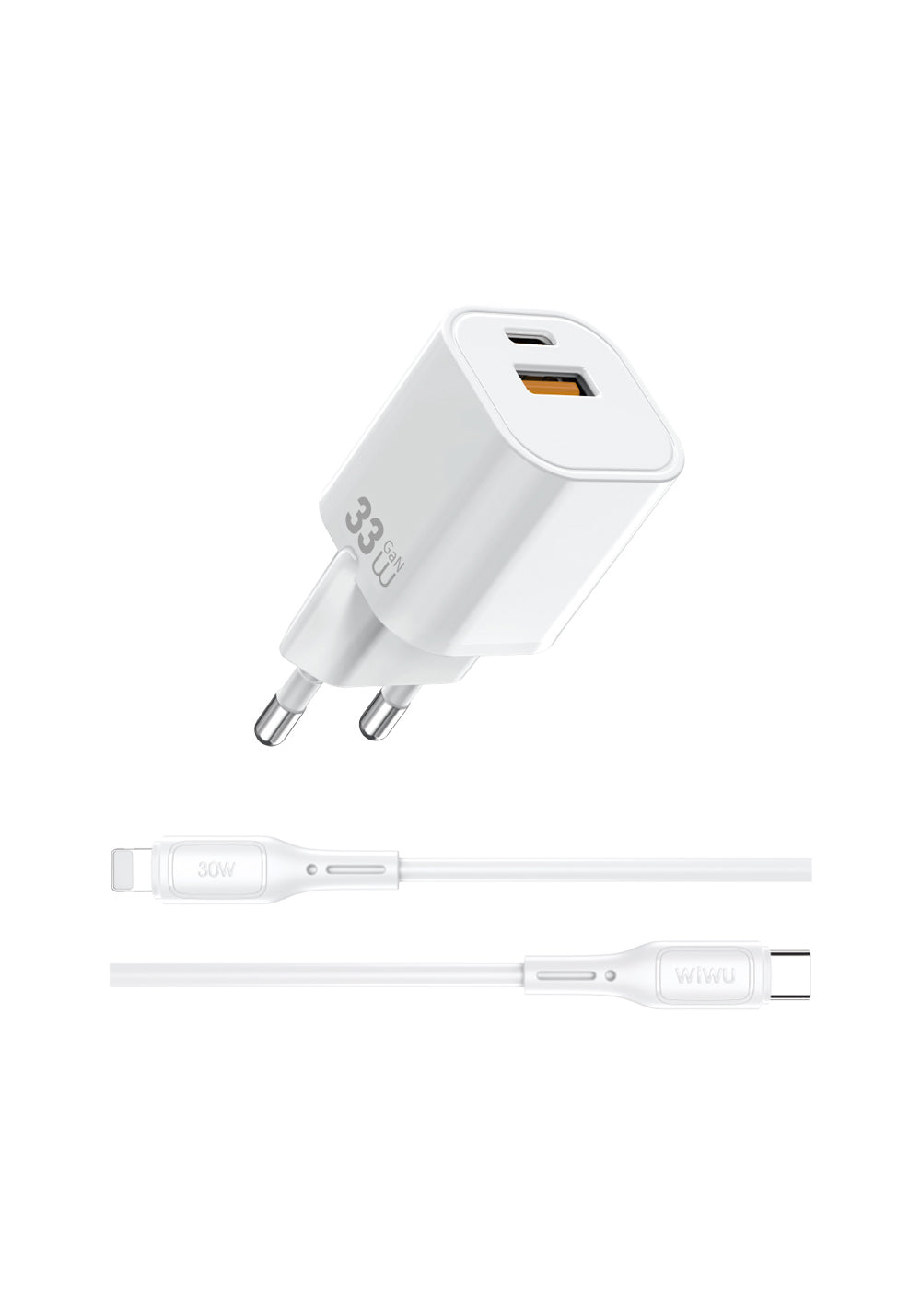 Wiwu Wi-G018 Cube Serisi Type-C to Lightning GaN Tech PD Hızlı Şarj Özellikli Kablolu Şarj Seti 33W