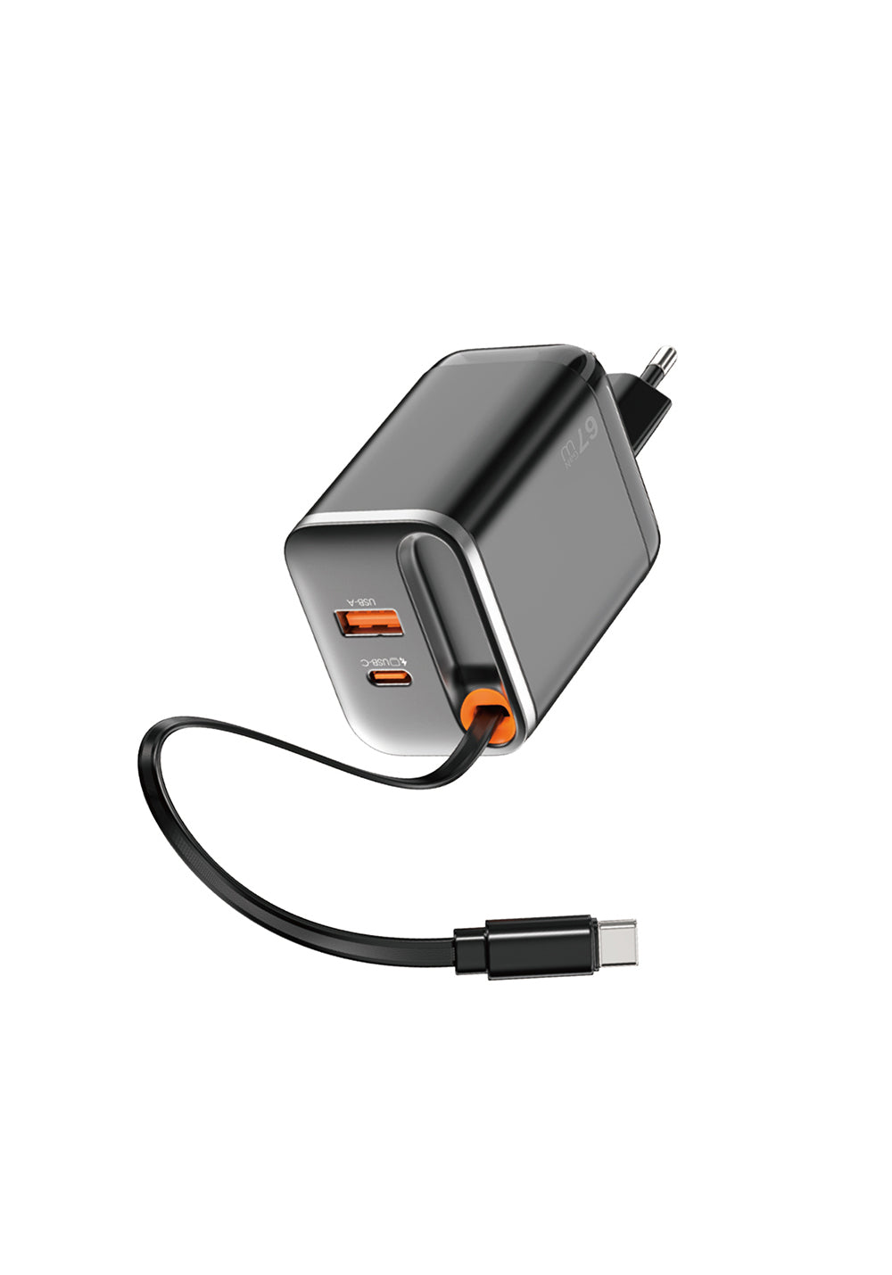 Wiwu Wi-G020 Helix Serisi GaN Teknolojili Hızlı Şarj Başlığı USB-A to Type-C PD 67W Type-C Kablolu Şarj Seti