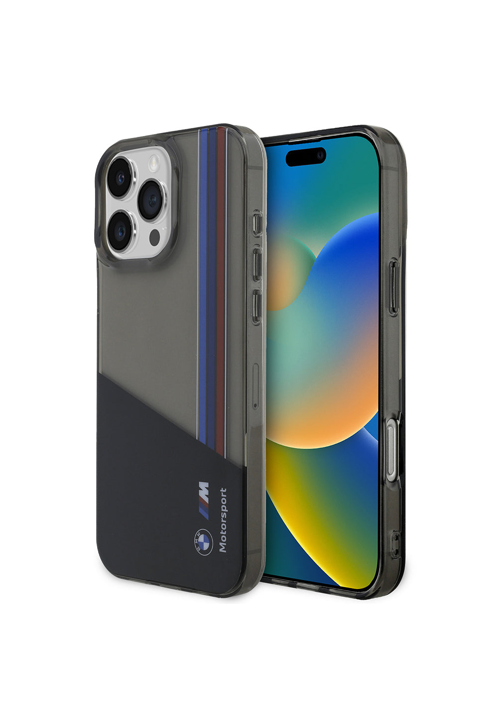 Apple iPhone 16 Pro Max Kılıf BMW Orijinal Lisanslı Yarı Transparan M Dizayn Çizgili Kapak