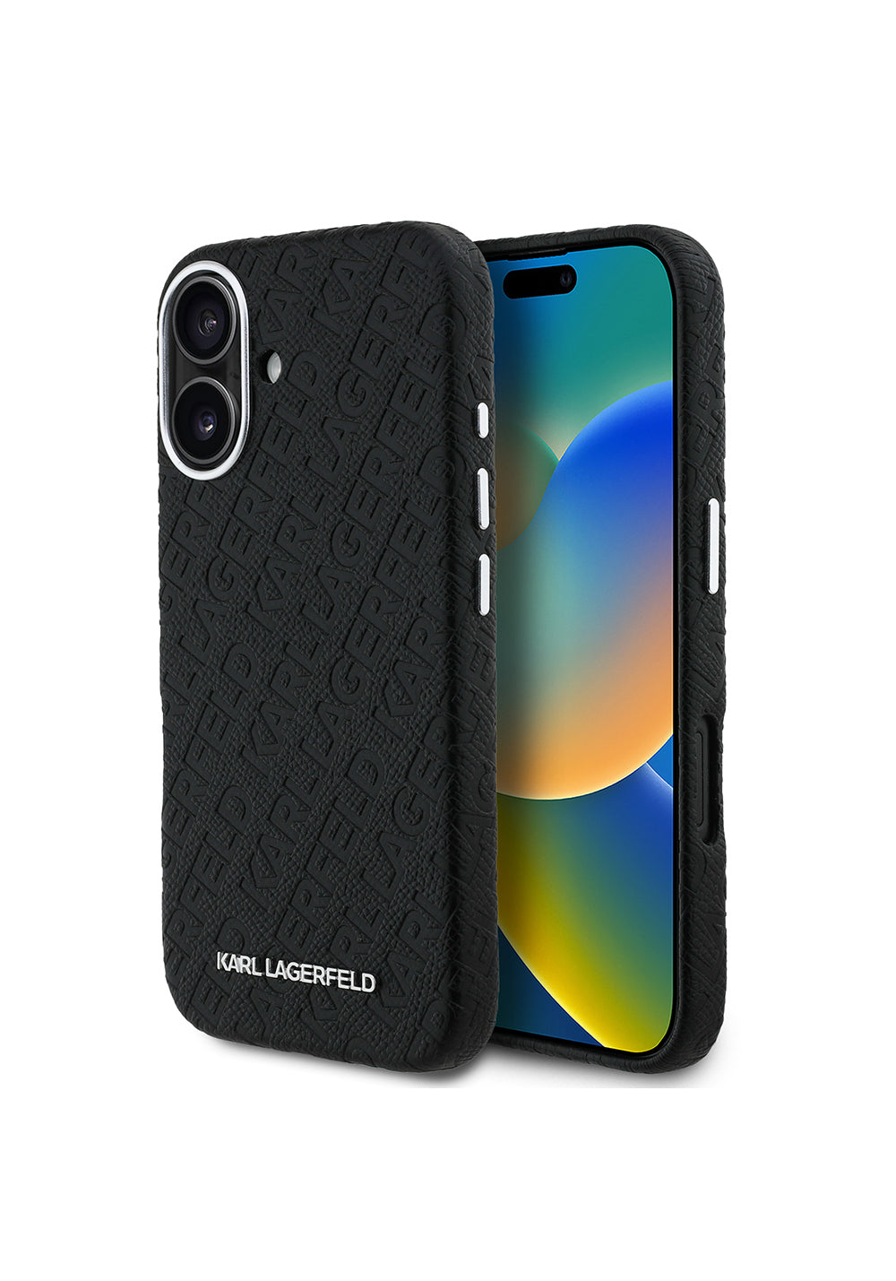 Apple iPhone 16 Kılıf Karl Lagerfeld Orijinal Lisanslı PU Deri Damgalı Metal Yazı Logolu Kapak