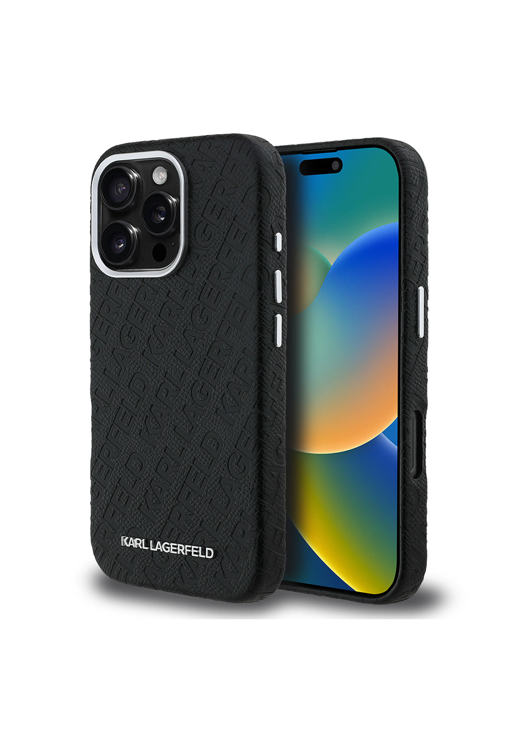 Apple iPhone 16 Pro Max Kılıf Karl Lagerfeld Orijinal Lisanslı PU Deri Damgalı Metal Yazı Logolu Kapak
