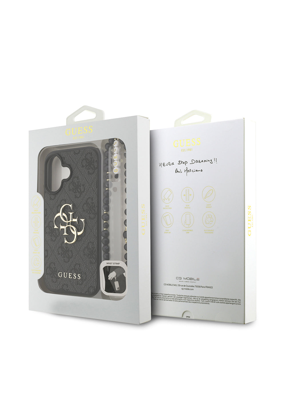 Apple iPhone 16 Kılıf Guess Orijinal Lisanslı PU Deri Bilek Askı İpli Metal Büyük 4G ve Yazı Logolu Kapak