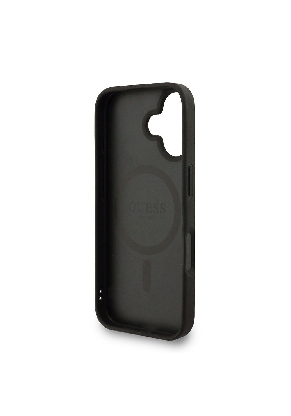 Apple iPhone 16 Kılıf Guess Orijinal Lisanslı Manyetik Şarj Uyumlu PU Deri Bilek Askı İpli Yazı Logolu Kapak