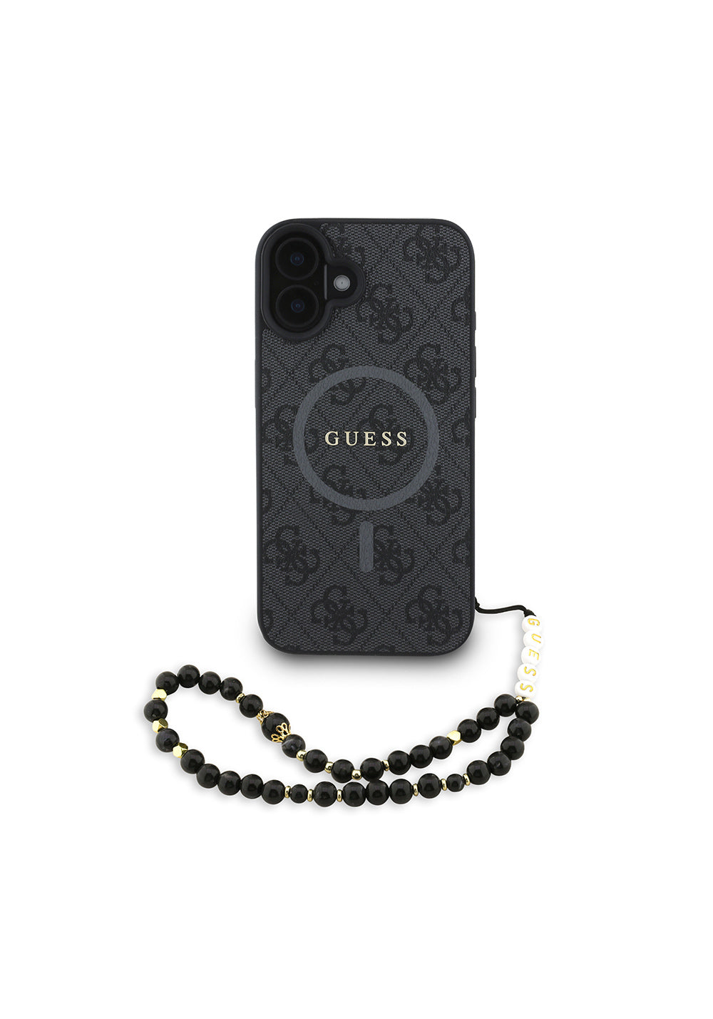 Apple iPhone 16 Plus Kılıf Guess Orijinal Lisanslı Manyetik Şarj Uyumlu PU Deri Bilek Askı İpli Yazı Logolu Kapak