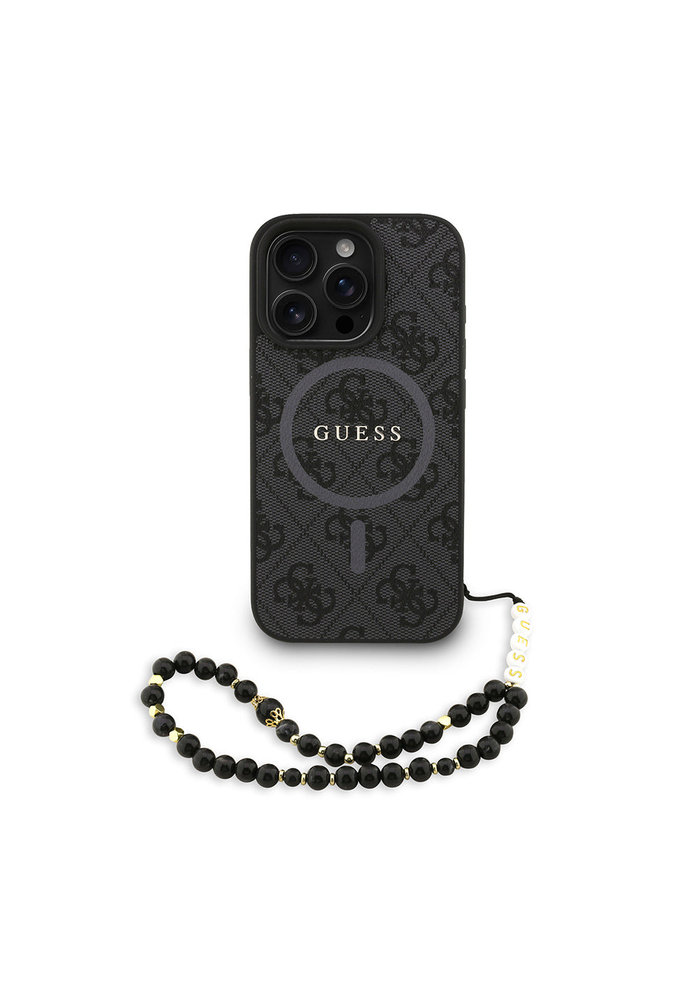 Apple iPhone 16 Pro Max Kılıf Guess Orijinal Lisanslı Manyetik Şarj Uyumlu PU Deri Bilek Askı İpli Yazı Logolu Kapak