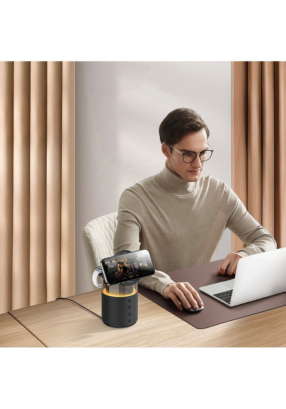 Recci RCW-51 Kablosuz Şarj Standı Ambiyans Işıklı Bluetooth Speaker Hoparlör Özellikli
