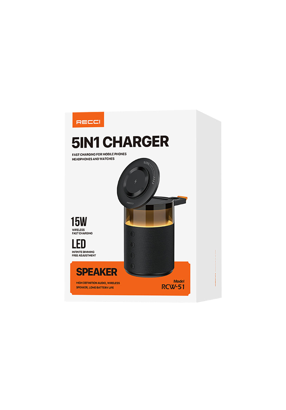 Recci RCW-51 Kablosuz Şarj Standı Ambiyans Işıklı Bluetooth Speaker Hoparlör Özellikli