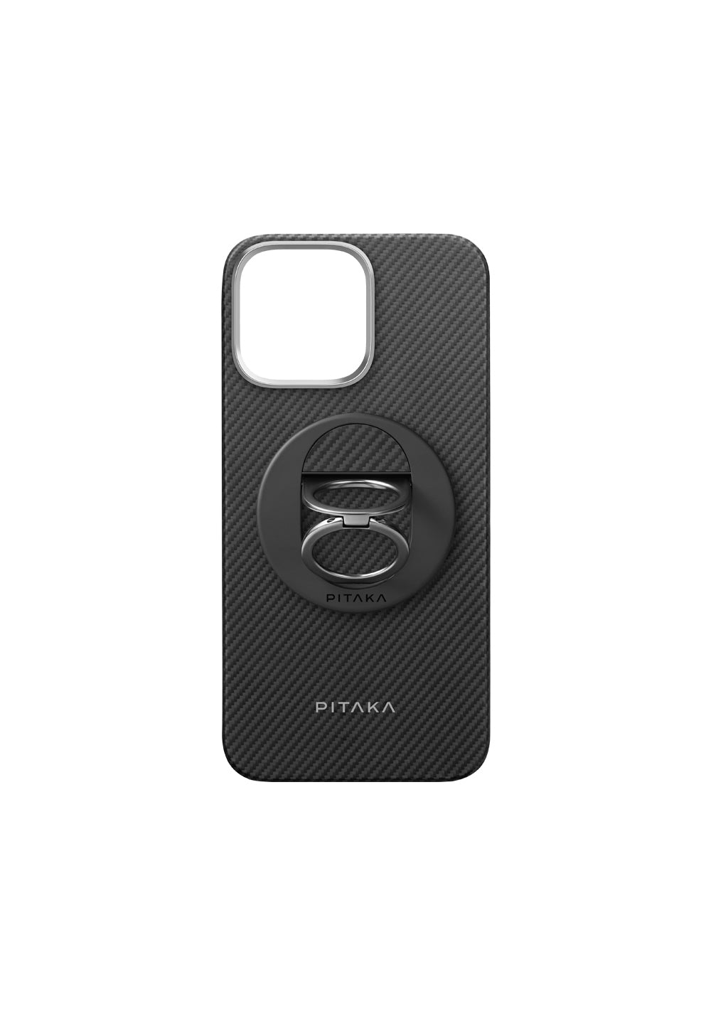 Apple iPhone 16 Pro Max Kılıf Manyetik Şarj Uyumlu Grip 3 Standlı 600D Aramid Karbon Fiber Pitaka Ultra-Slim Classic Serisi Black-Grey Twill Kapak