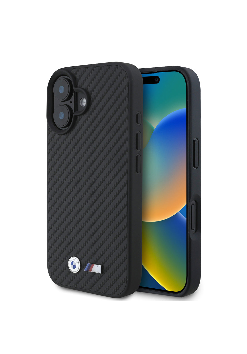 Apple iPhone 16 Kılıf BMW Orijinal Lisanslı Karbon Fiber Tasarımlı ve Metal Logolu PU Deri Kapak