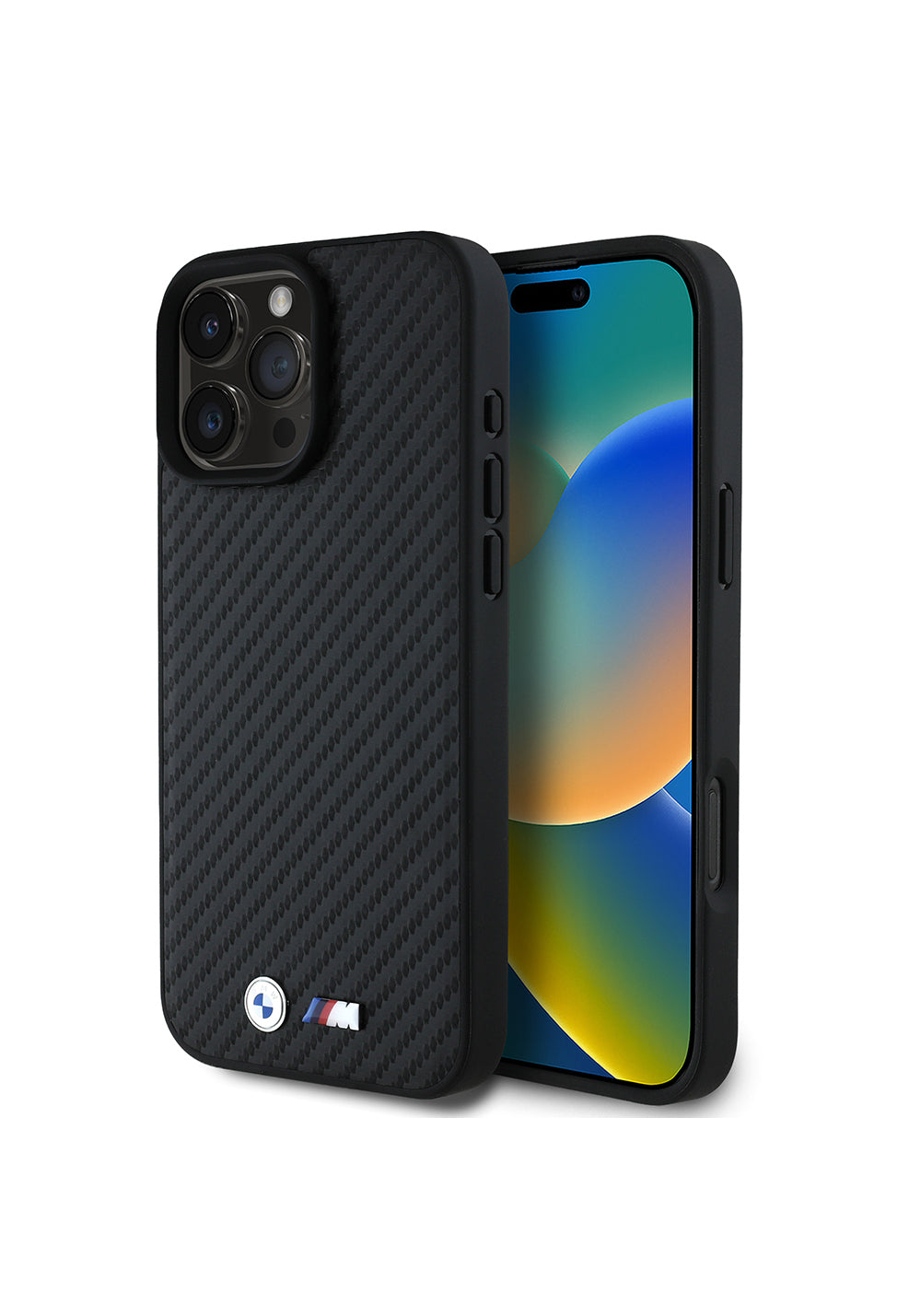 Apple iPhone 16 Pro Max Kılıf BMW Orijinal Lisanslı Karbon Fiber Tasarımlı ve Metal Logolu PU Deri Kapak