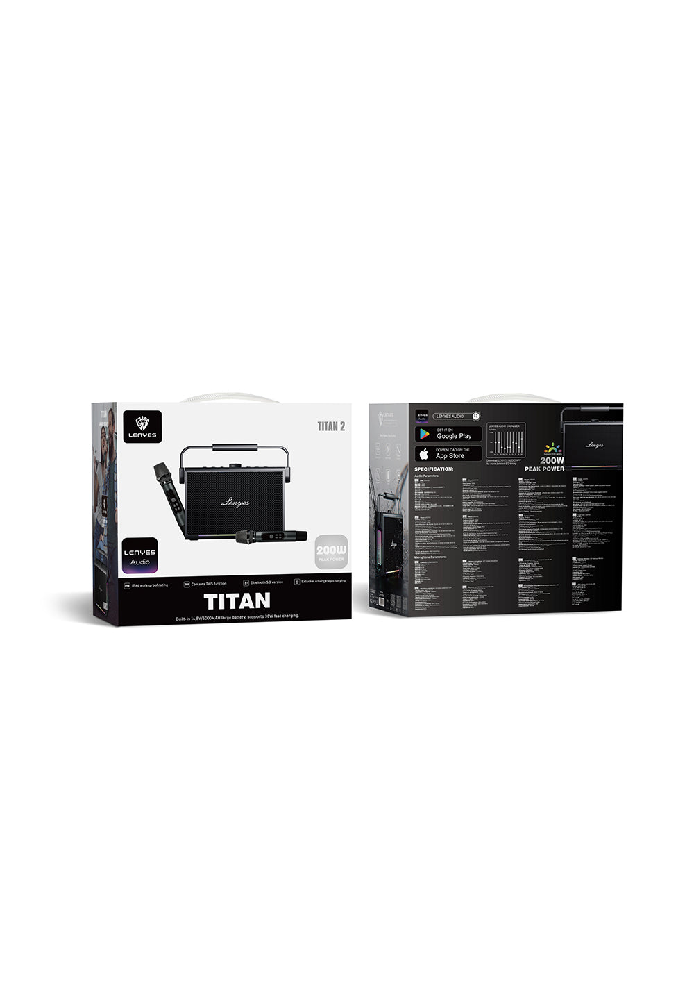 Lenyes Titan 2 Serisi RGB Işıklı Çİft Mikrofonlu Taşınabilir TWS Bluetooth Speaker Hoparlör v5.3 5000mAh