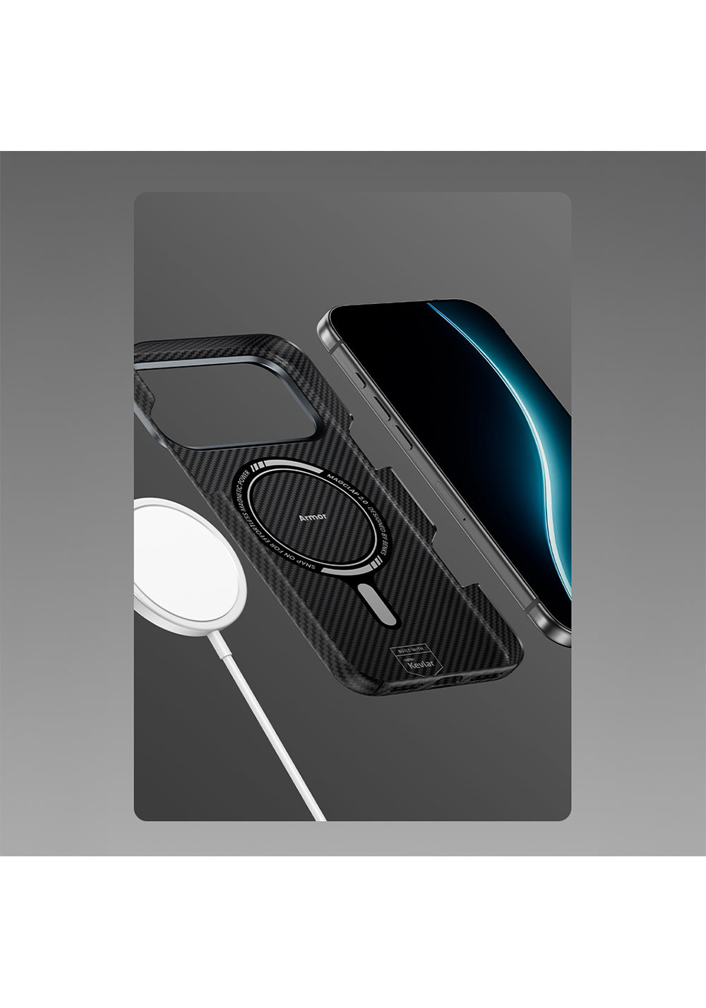 Apple iPhone 17 Kılıf Benks Manyetik Şarj Uyumlu Metal Kamera Çerçeveli Magnetik ArmorAir 600D Kevlar Karbon Fiber Kapak