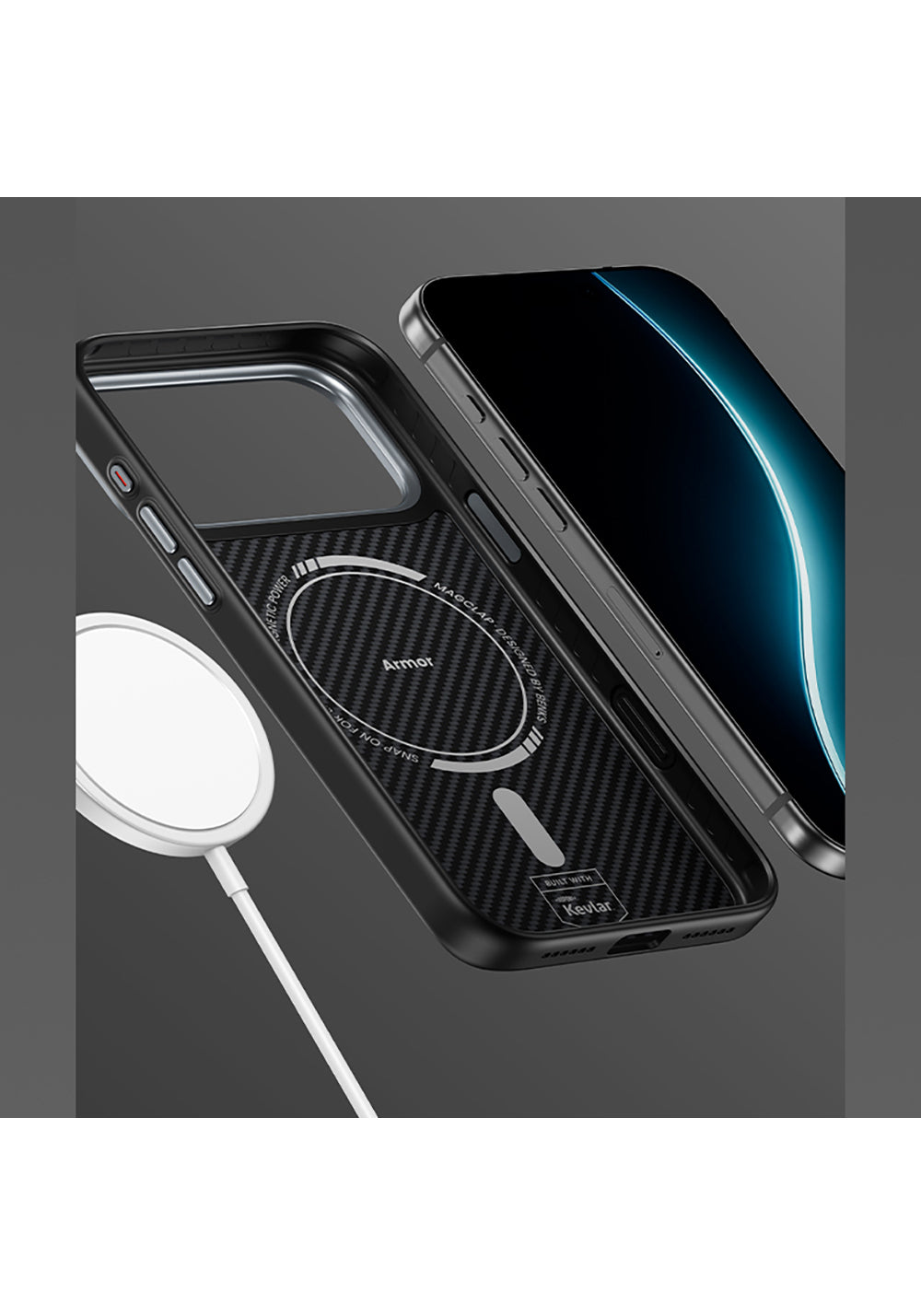 Apple iPhone 17 Kılıf Karbon Fiber Manyetik Şarj Uyumlu Benks Hybrid ArmorPro 600D Kevlar Kapak